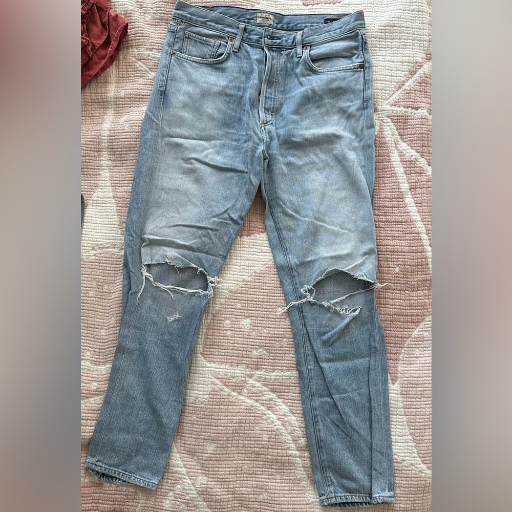 Citizens Of Humanity Light Blue Distressed Knee Rip Jeans